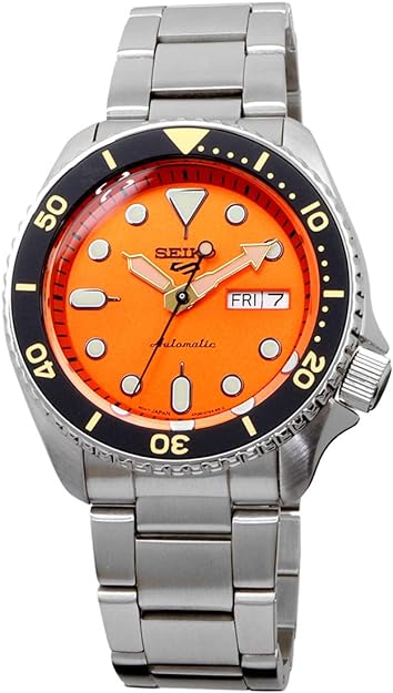 Seiko 5 Sports Automatic SRPD59 Orange Dial Day Date Steel Bracelet Men&#39;s Watch
