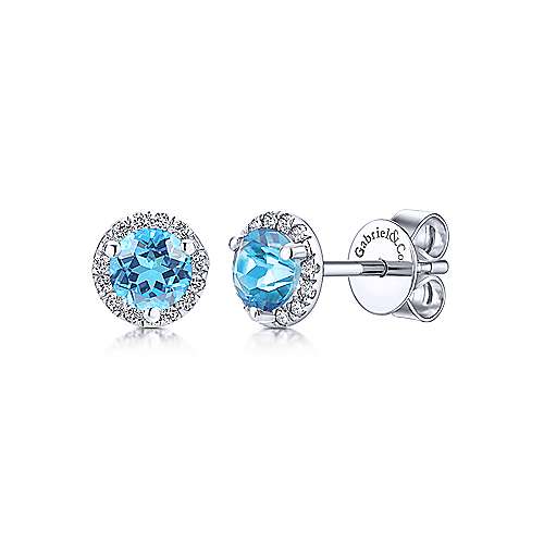 Gabriel &amp; Co. 14K White Gold Blue Topaz and 0.09ct Diamond Halo Stud Earrings EG11000W45BT