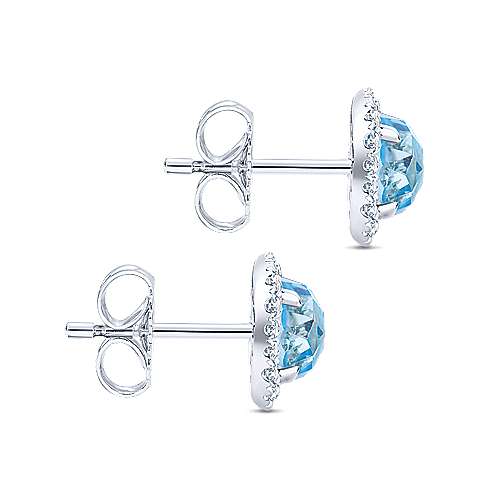 Gabriel &amp; Co. 14K White Gold Blue Topaz and 0.09ct Diamond Halo Stud Earrings EG11000W45BT