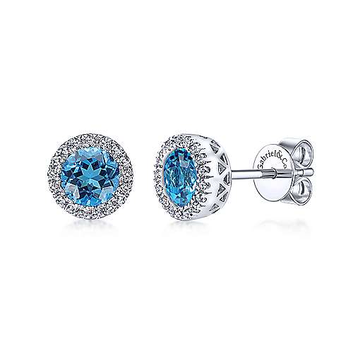Gabriel &amp; Co. 14K White Gold Blue Topaz and Diamond Halo Stud Earrings EG11000W45BT