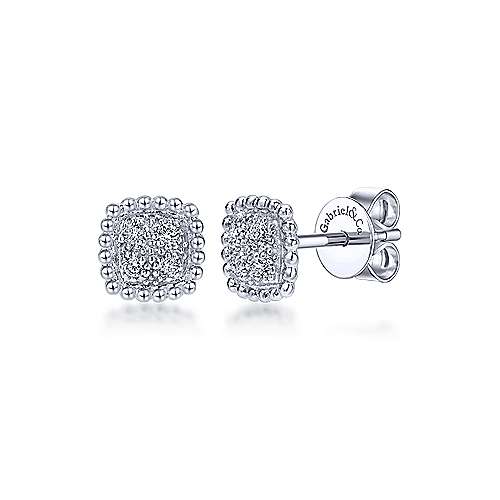 Gabriel &amp; Co. 14k White Gold Beaded Cushion Shaped Diamond Cluster 0.06ct Diamond Stud Earrings EG12142W45JJ