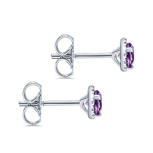 Gabriel &amp; Co. 14K White Gold Round Amethyst 0.06ct Diamond Halo Stud Earrings EG12372W45AM
