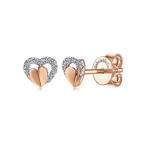 Gabriel &amp; Co. 14k Rose Gold Open Heart Layered Diamond Stud Earrings EG12374K45JJ