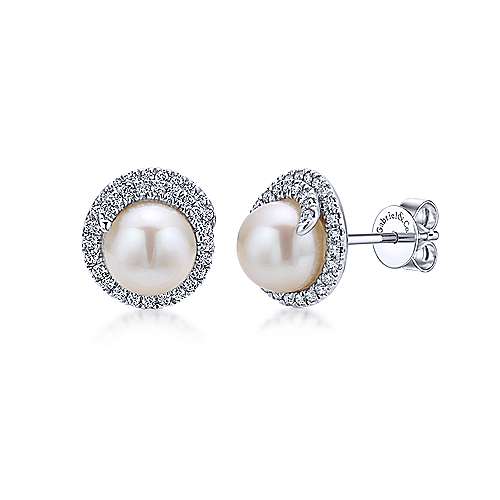 Gabriel &amp; Co. 14K WGold Pearl 0.31ct Diamond Earring EG12597W45PL