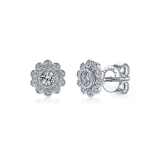 Gabriel &amp; Co. 14k White Gold Bezel Set Round 0.24 ct Diamond Flower Stud Earrings EG12865W45JJ
