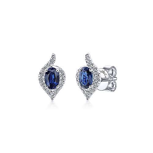 Gabriel &amp; Co. 14k White Gold 0.22ct Diamond Halo Oval Cut Sapphire Stud Earrings EG13116W44SA