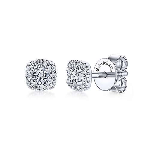 Gabriel &amp; Co. 14k White Gold Cushion Halo Round 0.26ct Diamond Stud Earrings EG13215W45JJ