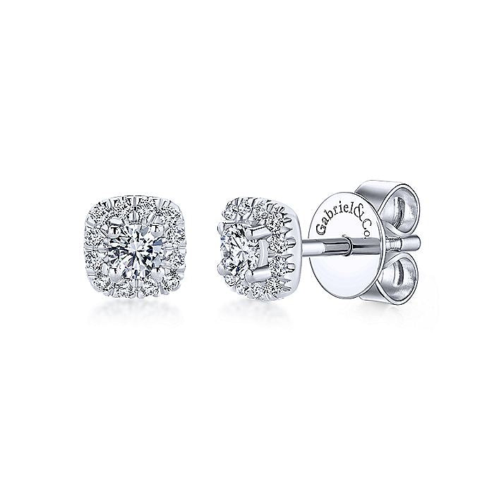 Gabriel &amp; Co. 14k White Gold Cushion Halo Round Diamond Stud Earrings EG13215W45JJ