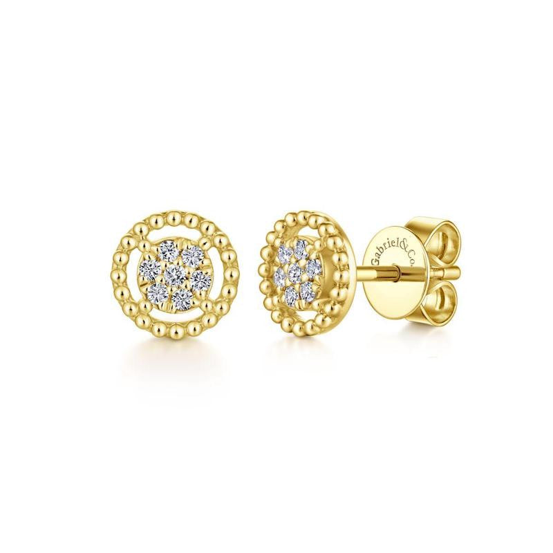 Gabriel &amp; Co. 14k Yellow Gold Beaded Round Diamond Cluster Stud Earrings EG13355Y45JJ