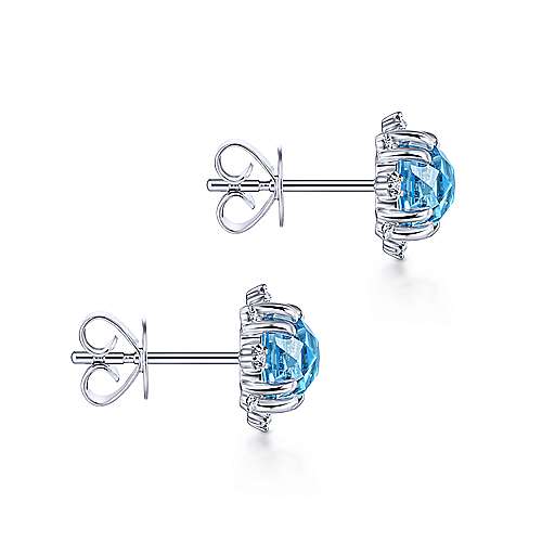 Gabriel &amp; Co. 14k White Gold Cushion Cut Swiss Blue Topaz 0.15ct Diamond Stud Earrings EG13684W45BT