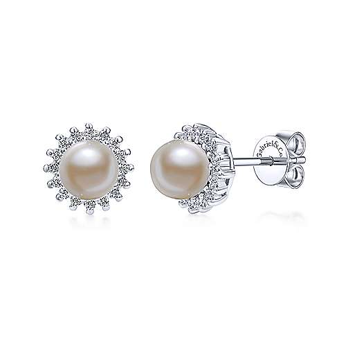 Gabriel &amp; Co. 14k White Gold 0.22ct Diamond Halo Pearl Stud Earrings EG395W45PL
