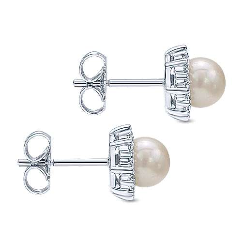 Gabriel &amp; Co. 14k White Gold 0.22ct Diamond Halo Pearl Stud Earrings EG395W45PL