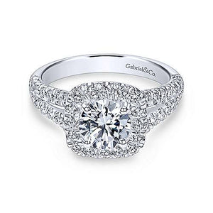 Gabriel & Co 14K White Gold Cushion Halo Round Diamond Engagement Ring  ER10252W44JJ