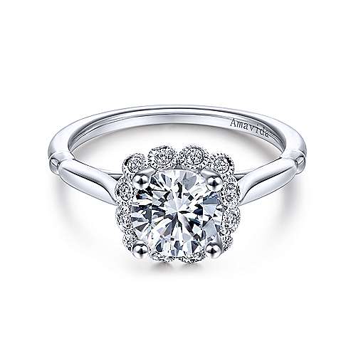 Gabriel &amp; Co 18K White Gold Round Halo Diamond Engagement Ring  ER11342R4W83JJ