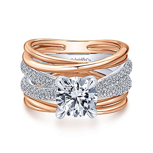 Gabriel &amp; Co 14K White Rose Gold Free Form Round Diamond Engagement Ring ER12356R6T44JJ