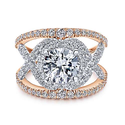 Gabriel &amp; Co 14K White Rose Gold Round Halo Diamond Engagement Ring  ER12418R6T44JJ