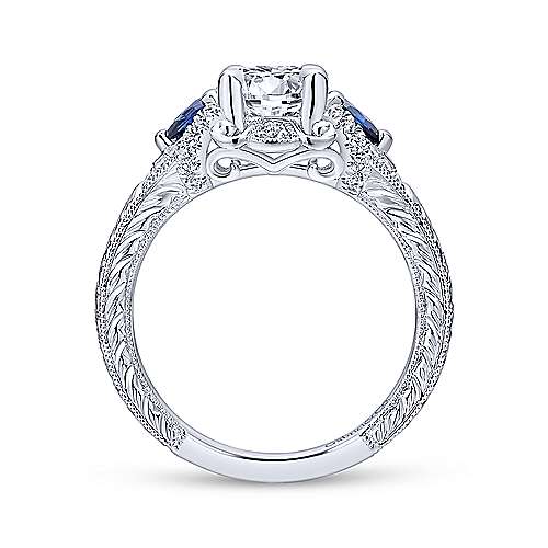Gabriel &amp; Co 14K White Gold Round Sapphire and Diamond Engagement Ring  ER12582R4W44SA