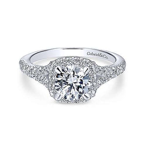 Gabriel & Co 14K White Gold Cushion Halo Round Diamond Engagement Ring  ER12623R4W44JJ