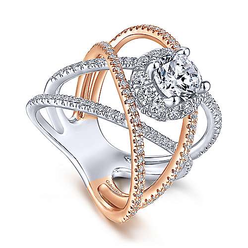 Gabriel &amp; Co 14K White-Rose Gold Round Diamond Halo Engagement Ring ER13841R4T44JJ