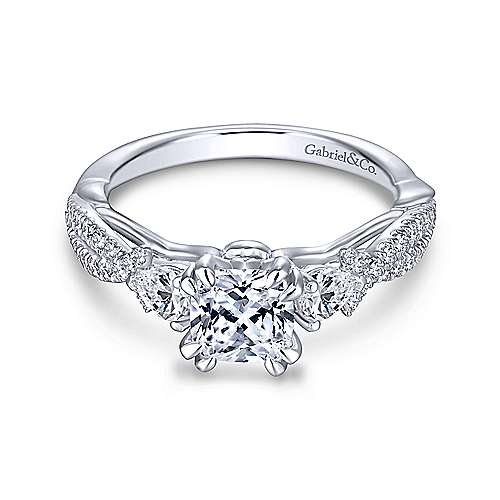Gabriel &amp; Co 14K White Gold Cushion Cut Three Stone Diamond Engagement Ring  ER13900C4W44JJ
