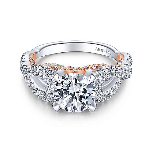 Gabriel &amp; Co 18K White Rose Gold Twisted Round Diamond Engagement Ring ER13989R6T83JJ