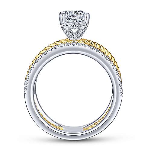 Gabriel &amp; Co 14K White Yellow Gold Free Form Round Diamond Engagement Ring ER14050R4M44JJ