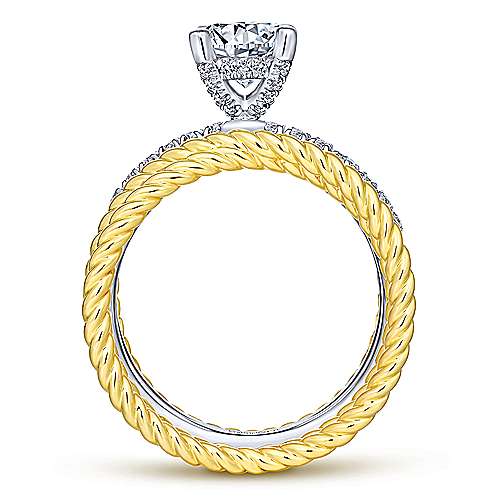 Gabriel &amp; Co 14K White Yellow Gold Free Form Round Diamond Engagement Ring ER14051R4M44JJ