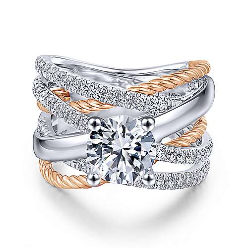 Gabriel &amp; Co 14K White Rose Gold Free Form Round Diamond Engagement Ring ER14097R6T44JJ
