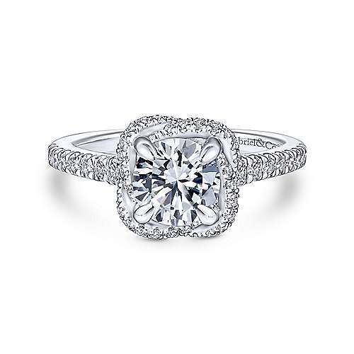 Gabriel &amp; Co 14K White Gold Cushion Halo Round Diamond Engagement Ring  ER14412R4W44JJ