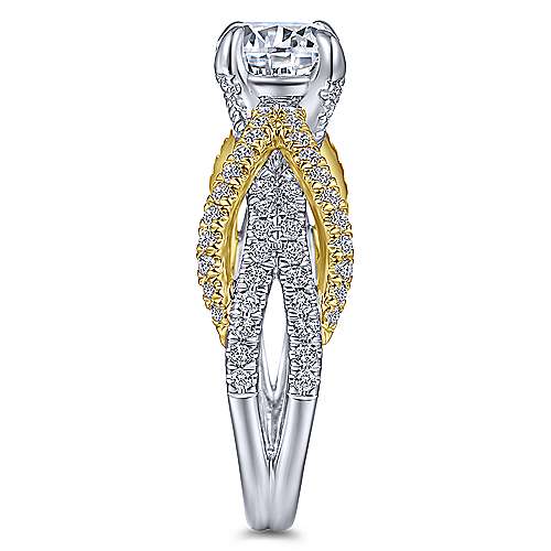 Gabriel &amp; Co 14K White Yellow Gold Round Diamond Engagement Ring ER14418R4M44JJ