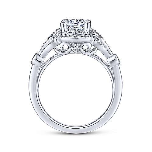 Gabriel &amp; Co Unique 14K White Gold Art Deco Halo Engagement Ring  ER14430R4W44JJ