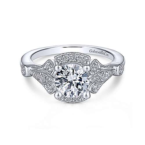 Gabriel &amp; Co Unique 14K White Gold Art Deco Halo Engagement Ring  ER14430R4W44JJ