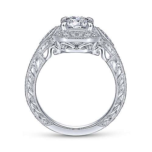 Gabriel &amp; Co Art Deco 14K White Gold Round Halo Diamond Engagement Ring  ER14440R4W44JJ