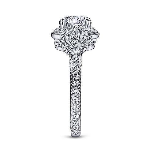 Gabriel &amp; Co Art Deco 14K White Gold Round Halo Diamond Engagement Ring  ER14440R4W44JJ