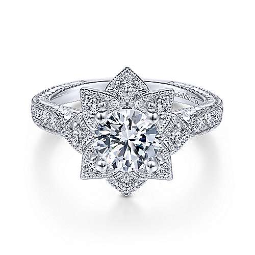 Gabriel &amp; Co. Vintage 14k White Gold Round Halo ENGAGEMENT RING ER14451R4W44JJ