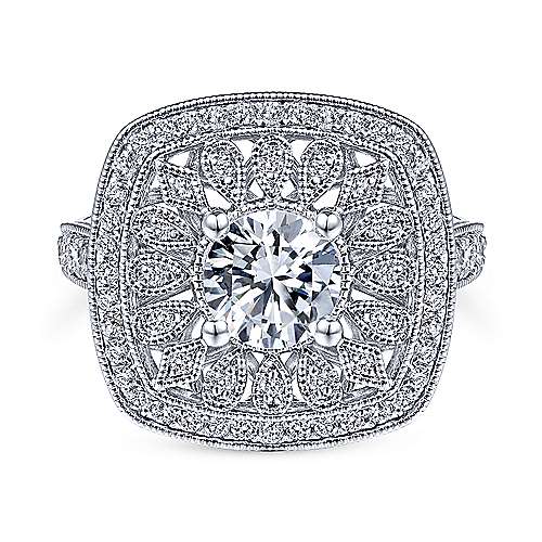 Gabriel &amp; Co Vintage 14K White Gold Round Halo Diamond Engagement Ring  ER14483R4W44JJ