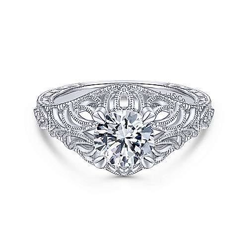 Gabriel &amp; Co 14K White Gold Round Diamond Engagement Ring  ER14493R4W44JJ