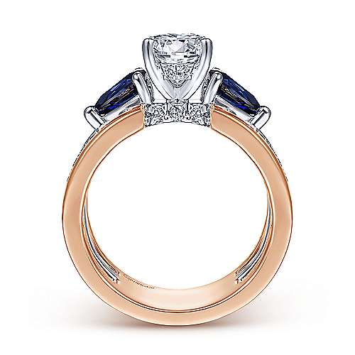 Gabriel &amp; Co 14K WhiteRose Gold Round 3 Stone Sapphire and Diamond Engagement Ring  ER14621R4T44SA