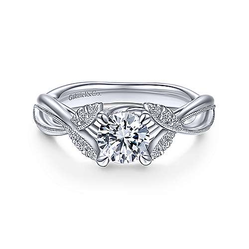 Gabriel &amp; Co 14K White Gold Round Twisted Diamond Engagement Ring ER14663R3W44JJ