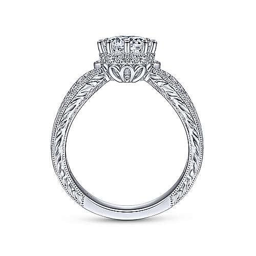 Gabriel &amp; Co Vintage 14K White Gold Round Curved Diamond Engagement Ring ER14765R3W44JJ