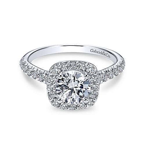 Gabriel &amp; Co 14K White Gold Cushion Halo Round Diamond Engagement Ring  ER6872W44JJ
