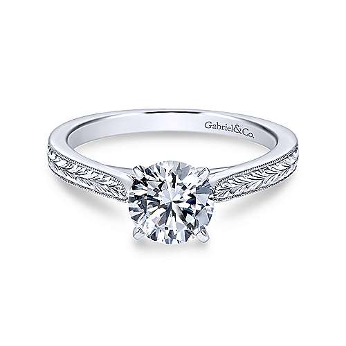 Gabriel &amp; Co Vintage 14K White Gold Round Diamond Engagement Ring  ER7223W4JJJ