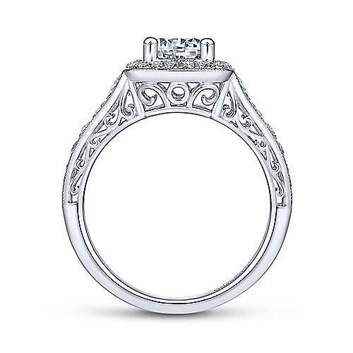 Gabriel &amp; Co Vintage 14K White Gold Cushion Halo Round Diamond Engagement Ring  ER7293W44JJ