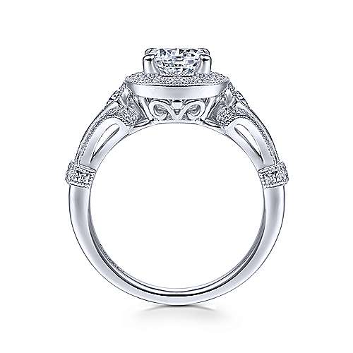 Gabriel &amp; Co Vintage 14K White Gold Cushion Halo Round Diamond Engagement Ring  ER7479W44JJ