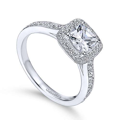 Gabriel &amp; Co. Vintage 14k White Gold Cushion Cut Halo ENGAGEMENT RING ER7527W44JJ