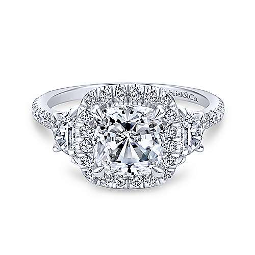 Gabriel &amp; Co 14K White Gold Cushion Three Stone Halo Diamond Engagement Ring  ER9189W44JJ