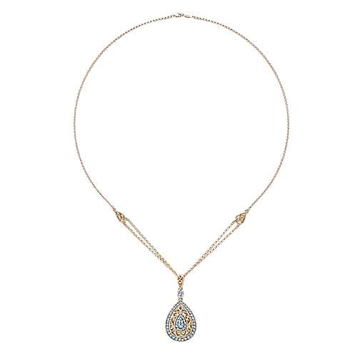 Gabriel &amp; Co. 14K Yellow Gold Teardrop Filligree and Diamond Pendant Necklace NK1500M44JJ