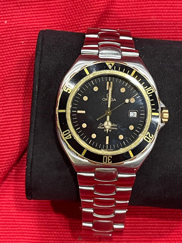 Preowned Omega Seamaster 396.1041 Black Dial Swiss Quartz Date Men&#39;s 38mm Watch