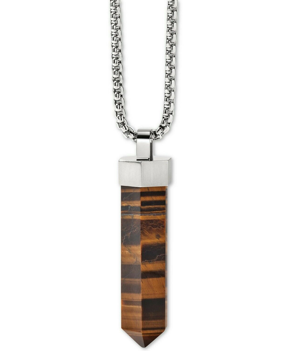 Bulova J96N005 Precisionist Tigers Eye Stainless Steel Pendant Necklace