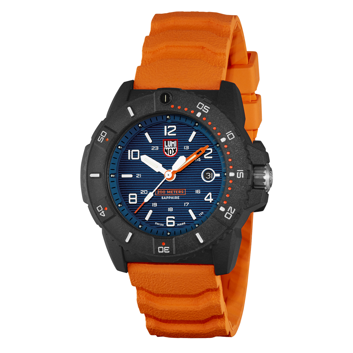 Luminox 3603 Navy Seal Orange Rubber Strap Blue Dial Sapphire Crystal Watch